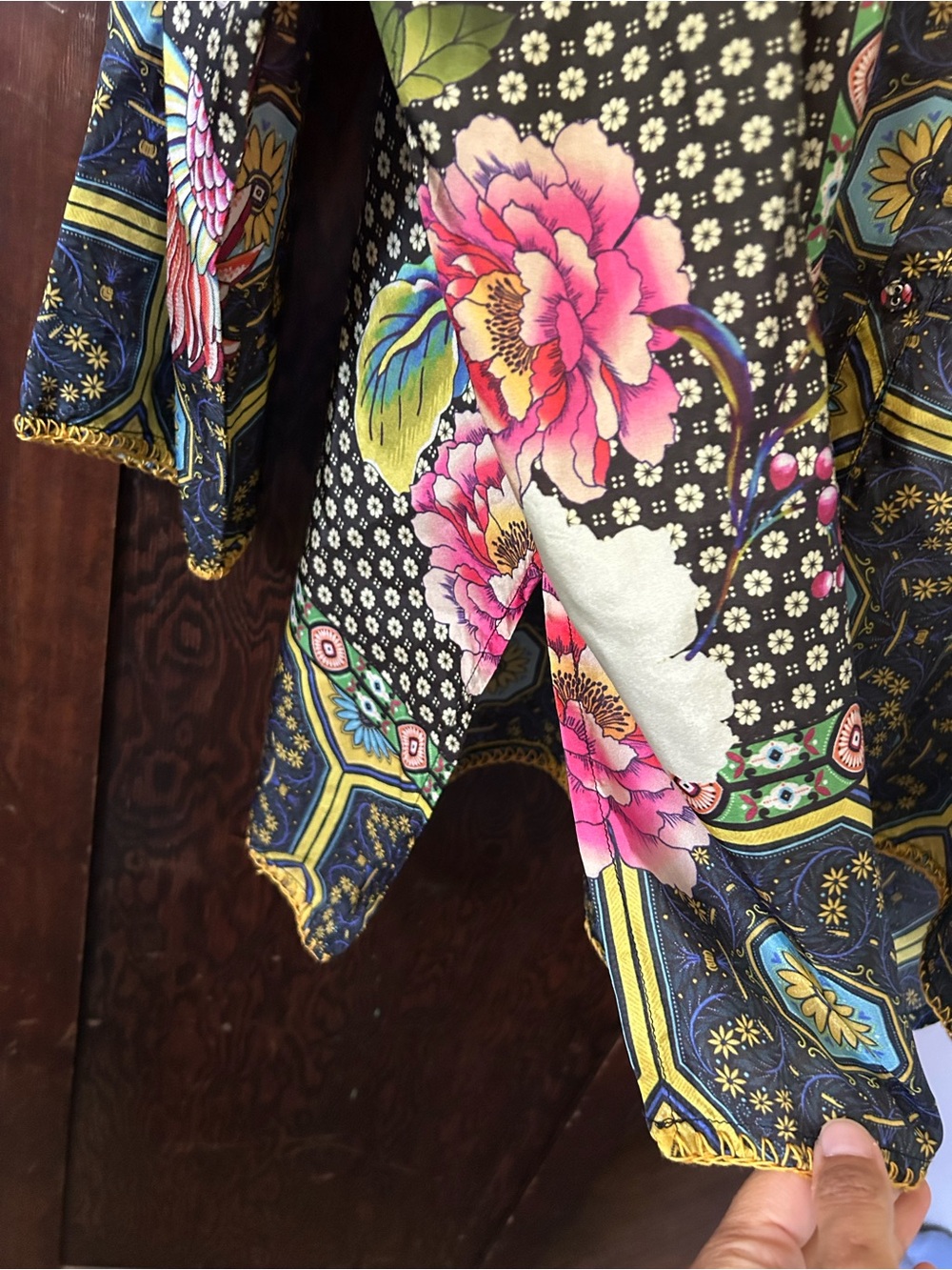Johnny Was Floral Silk Button Down Top - Picture 6 of 8
